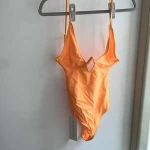 One piece underwire bathing suit.